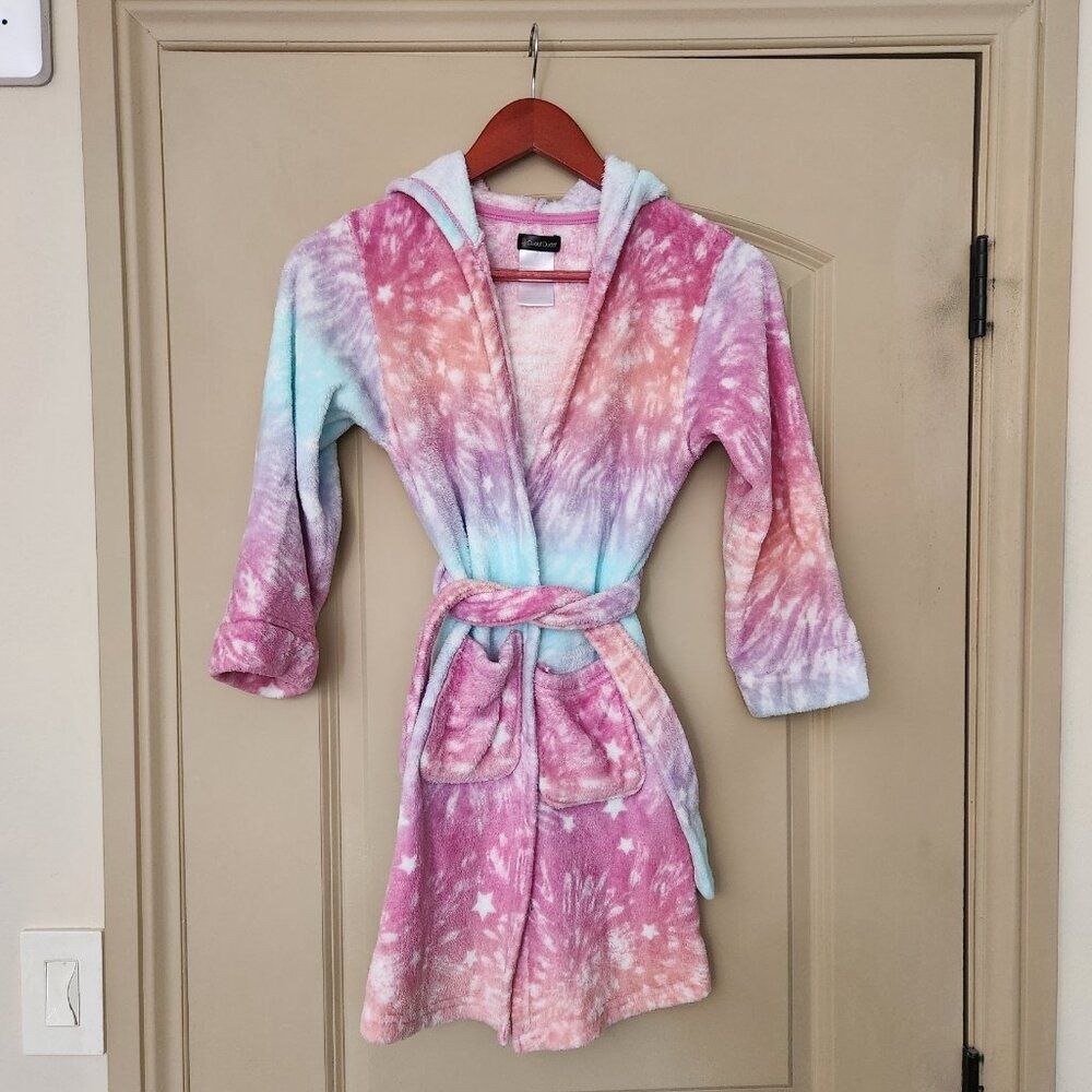 Cuddle Duds Girls Plush Hooded Robe - Pink Tie-Dye - Size M(7/8)